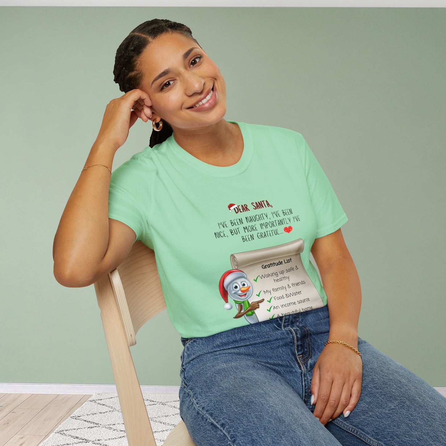 Dear Santa Customizable Gratitude List T-shirt (Snowman Version)