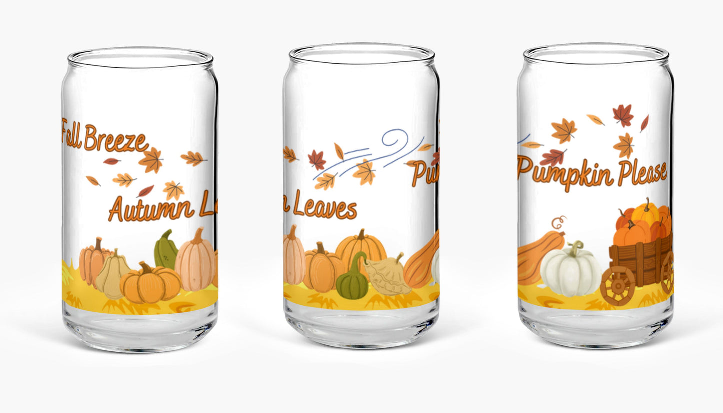 Autumn & Pumpkins Glass Cup