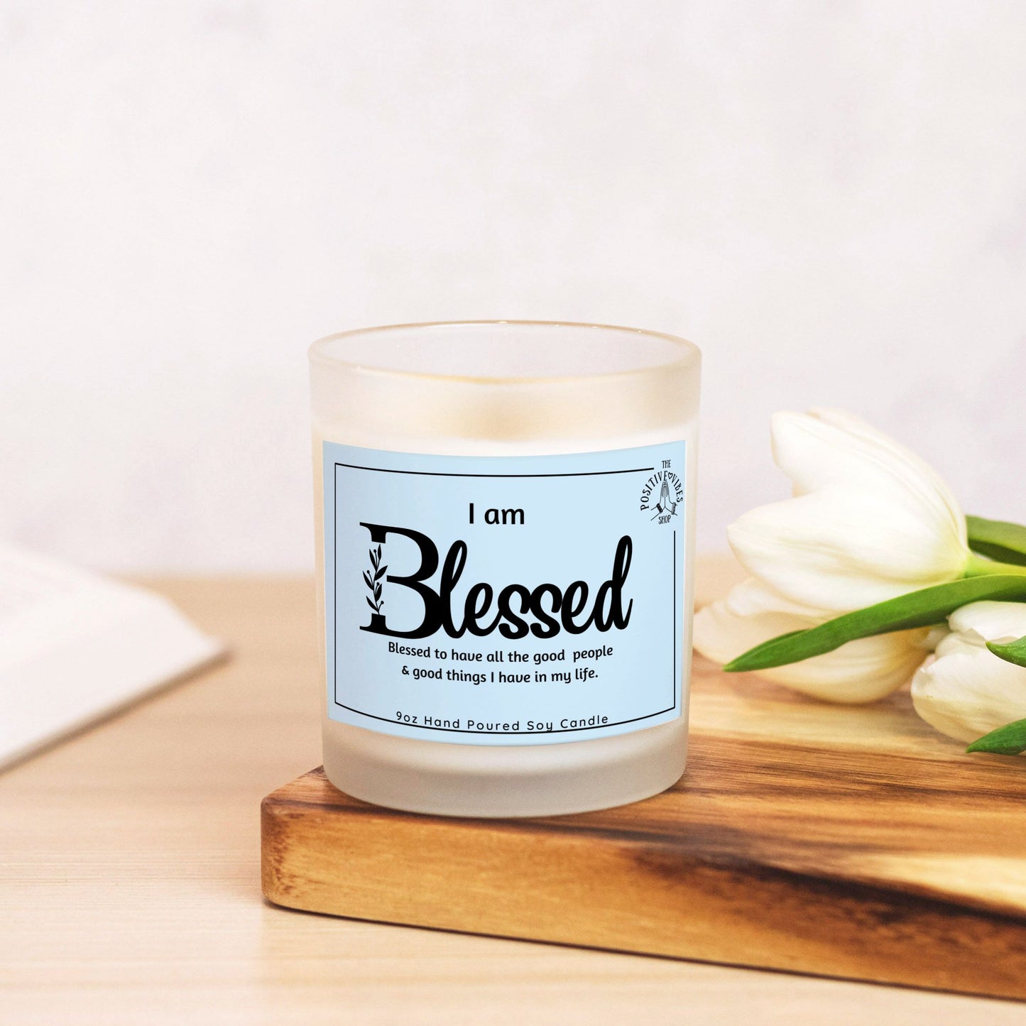 I AM Blessed Frosted Glass Candle