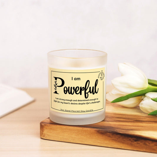 I AM Powerful Frosted Glass Candle