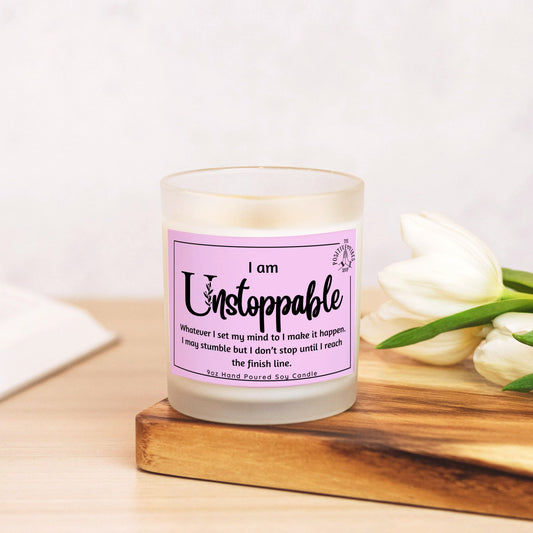 I AM Unstoppable Frosted Glass Candle