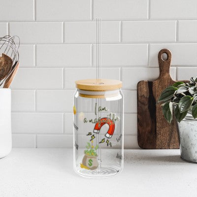I AM A Magnet Glass Cup With Straw & Lid
