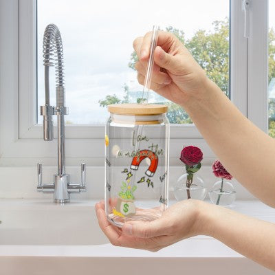 I AM A Magnet Glass Cup With Straw & Lid